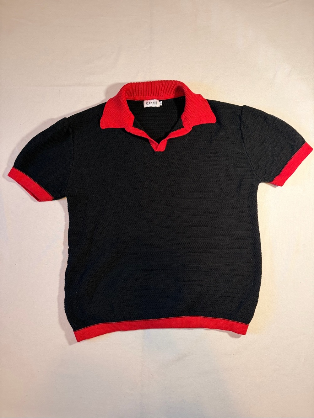 OXKNIT Men’s 70s Retro Knit Polo Black Red Contrast V-Neck Size 3XL - Picture 7 of 7